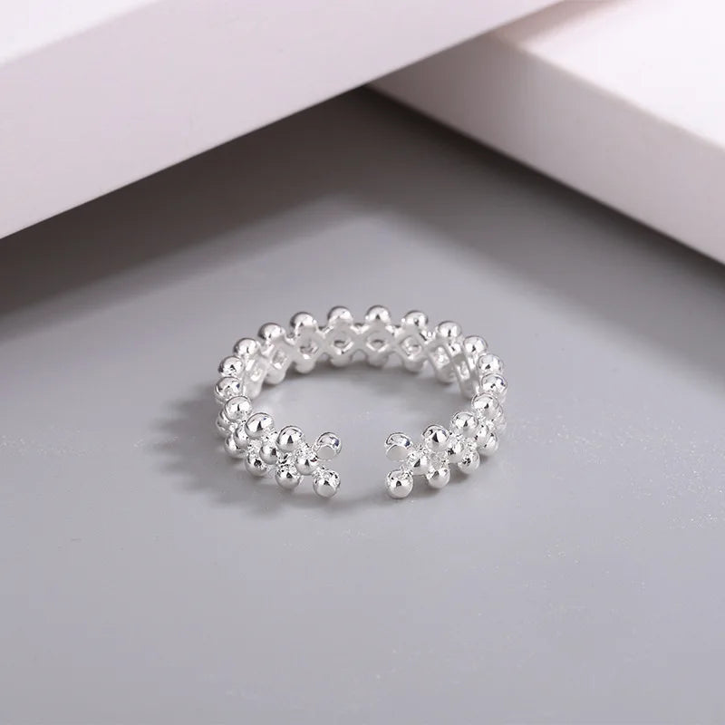 925 Sterling Silver Bilayer Ball Open Ring Wedding Luxury Quality Jewellery Accessory