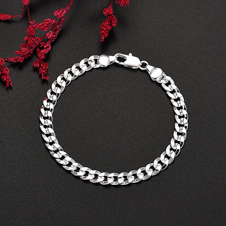 7mm Chain Bracelet 925 Sterling Silver Men Women Luxury Designer Jewellery