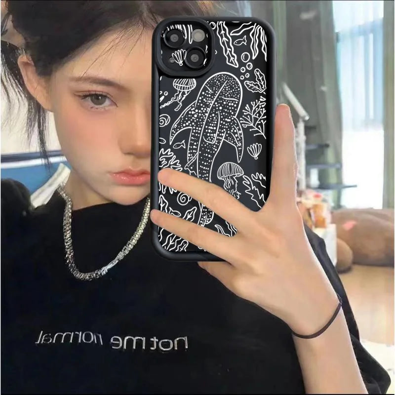 Whale Swimming Sea Case for iPhone 16 15 14 13 12 11 Pro Max Plus XR SE2