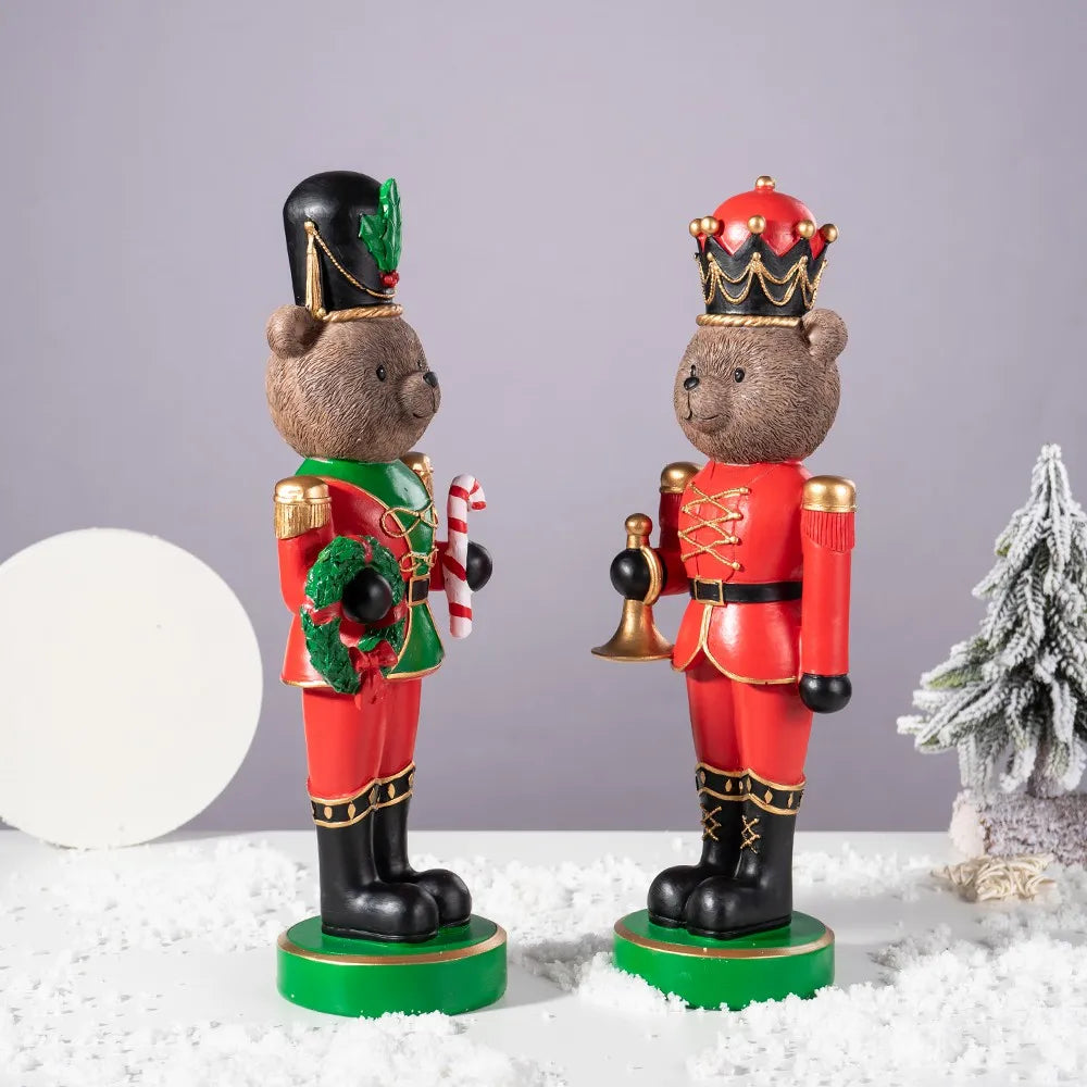 Resin Bear Nutcracker Statue Christmas Soldier Figurines Living Room Decoration Gift