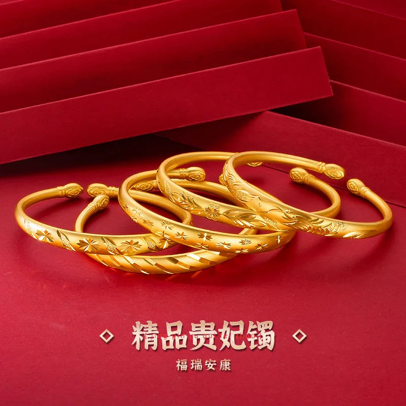 Solid18k Gold Bangles for Women Pulseras Mujer Elegant Never Fade Gold Ladies Bracelets Fashion Bracelet Luxe Fine Jewelry Gift