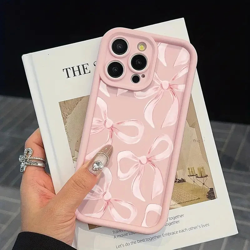 Gentle Pink Bow Soft Case for iPhone 16 17 15 14 13 12 11 Pro Max Plus SE