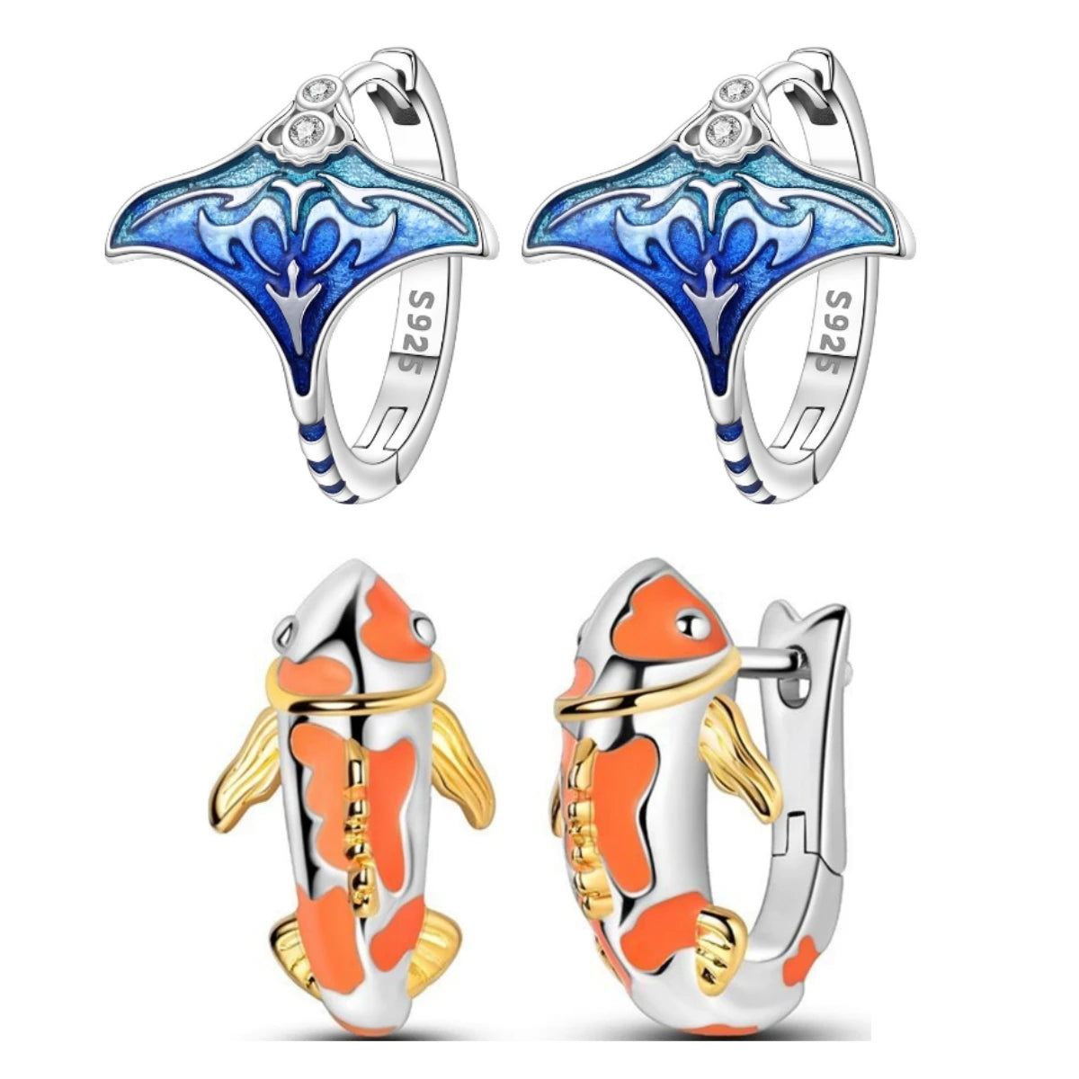 925 Sterling Silver Blue Devil Fish Hoop Earrings Anniversary Jewellery Gift
