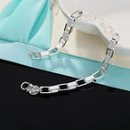 Classic Long Square Chain Bracelet 925 Sterling Silver Men Women Wedding