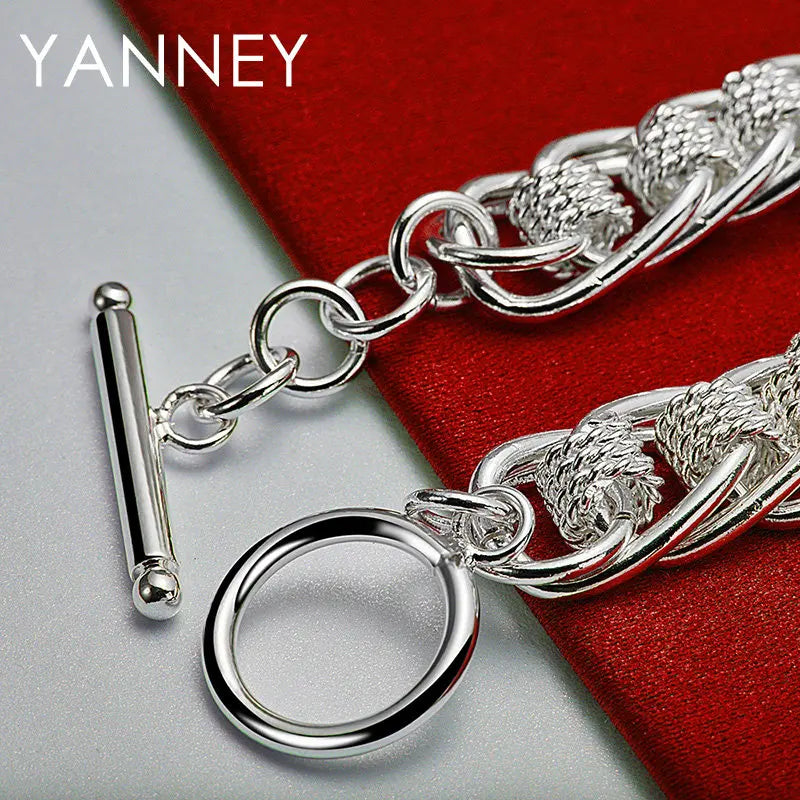 925 Sterling Silver 8-inch Braided Bracelet Men Women Hip Hop Jewellery Gift