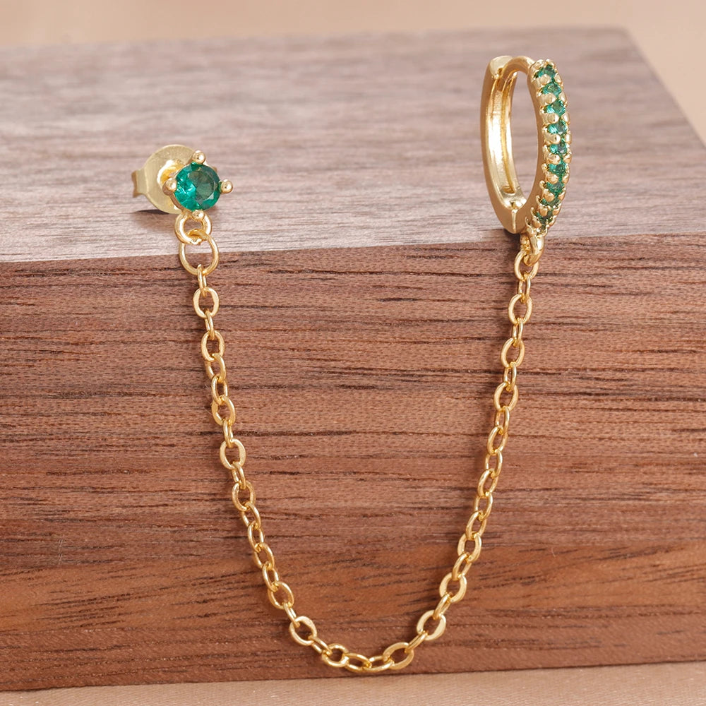 Stainless Steel Gold Colour Chain Dangle Drop Earrings Clip Earring
