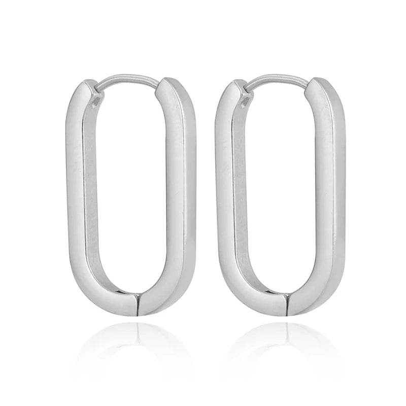 2022 Stainless Steel Zircon Square Chain Hoop Earrings Small Pendant