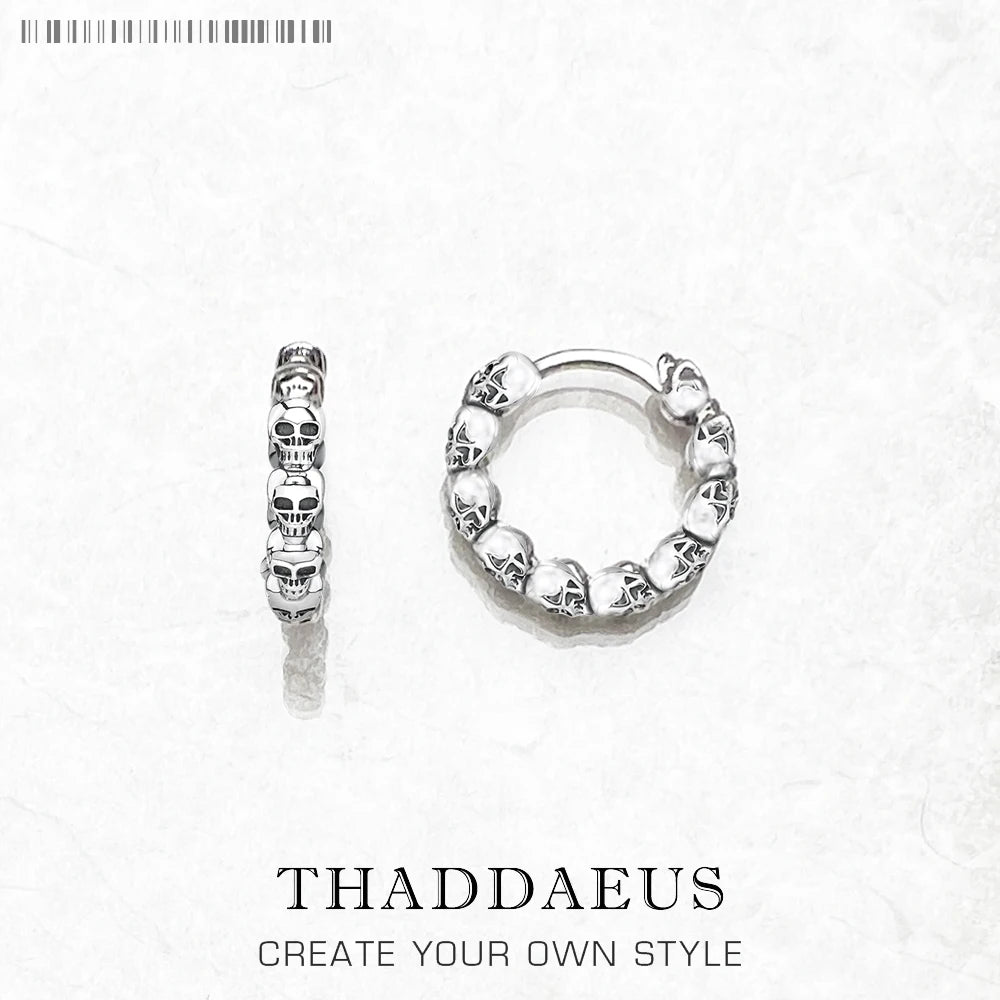 Skulls Creole Hinged Hoop Earrings 925 Sterling Silver Punk Fashion