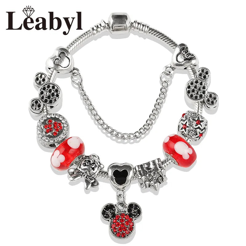 Pink Crystal Bead Charm Bracelet Colourful Enamel Handmade DIY Jewellery