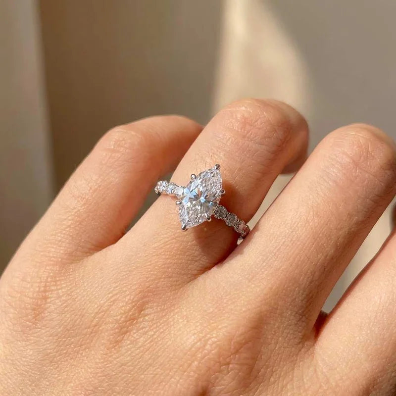 925 Sterling Silver New Fashion Design Marquise Cubic Zirconia Set Ring Modern Bridal Jewellery