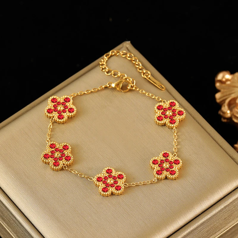 Colored Transparent Stone Stainless Steel Bracelet Exquisite Thin Chain