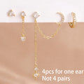 4PCS Women's Earrings Set Stainless Steel Zirconia Moon Star Punk