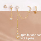4PCS Women's Earrings Set Stainless Steel Zirconia Moon Star Punk