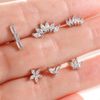 6 Pieces Flower Crown Stainless Steel Zircon Small Stud Earrings