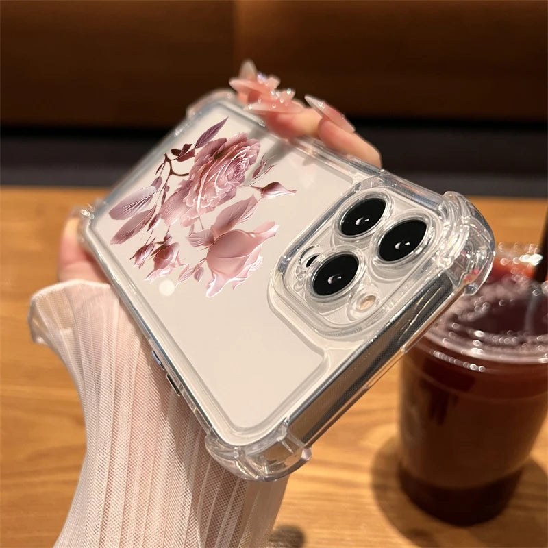 Flower Silicone Case for iPhone 17 16 15 14 13 12 Pro Max Plus Clear