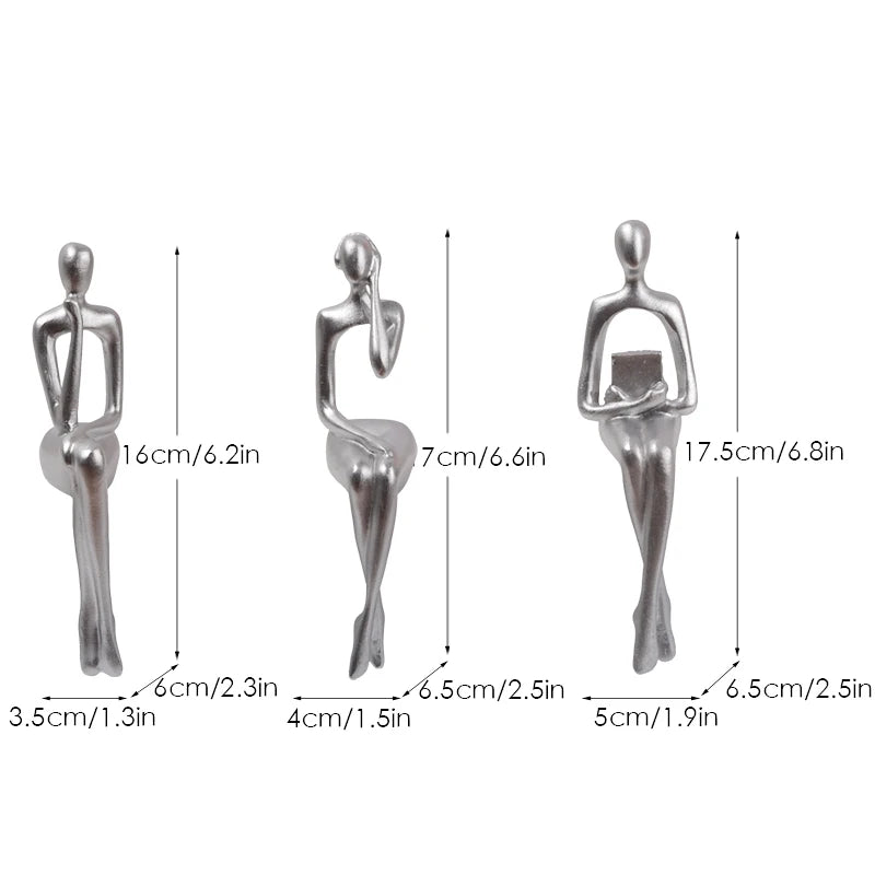 Set of 3 Abstract Figurines Nordic The Thinker Modern Art Sculpture Bookshelf Decor