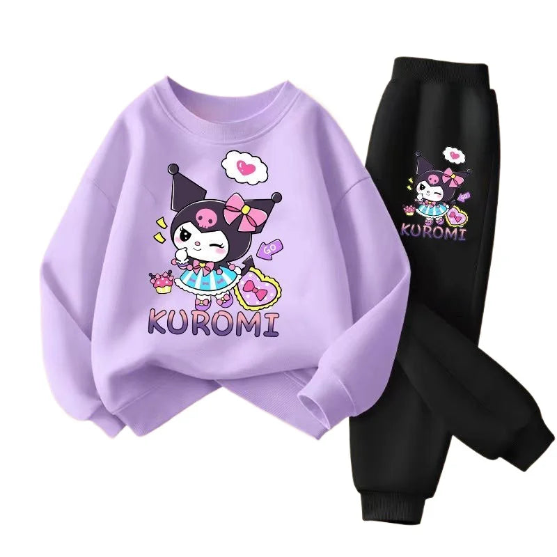 Sanrio Kuromi Girls Spring Autumn Clothing Set Breathable Thin Tracksuit