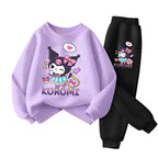 Sanrio Kuromi Girls Spring Autumn Clothing Set Breathable Thin Tracksuit