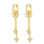 Vintage Stainless Steel Zirconia Sun Star Dangle Earrings Punk Rock