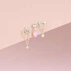 3PCS Stainless Steel Heart-Shaped Dangling Earrings Tassel Chain