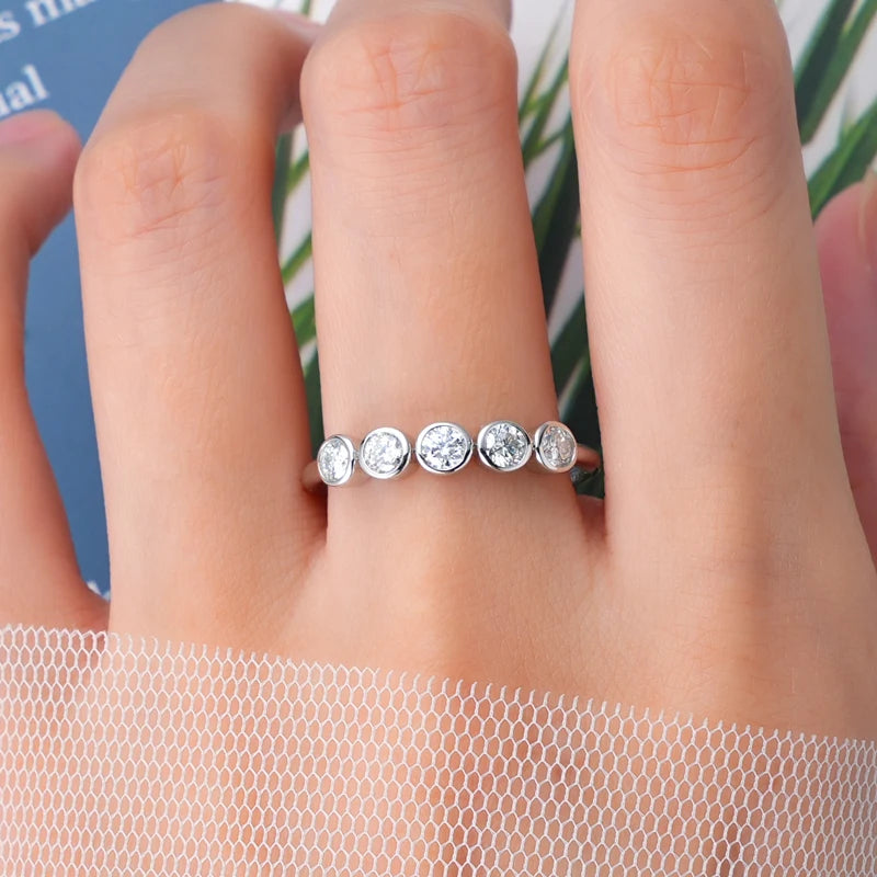 AINUOSHI Original 925 Sterling Silver Rings 3mm Bezel Setting Moissanite Diamond Ring For Women Eternity Finger Jewellery Gift