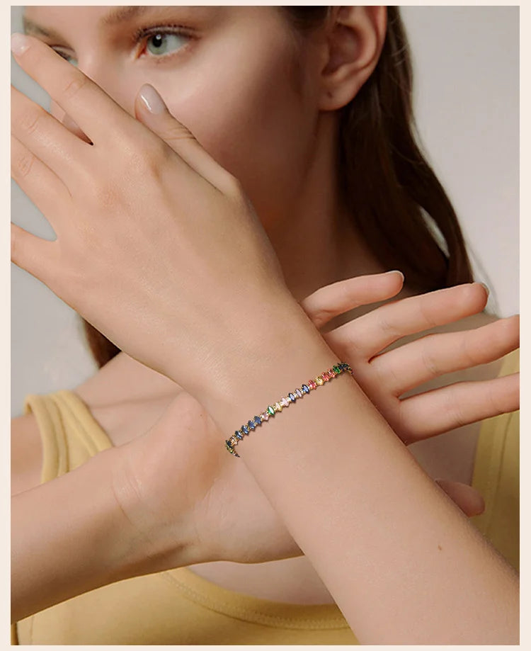 Colorful Tennis Bracelet Women, Cubic Zirconia Chain,stainless Steel CZ Link, Girlfriend Mom Gift