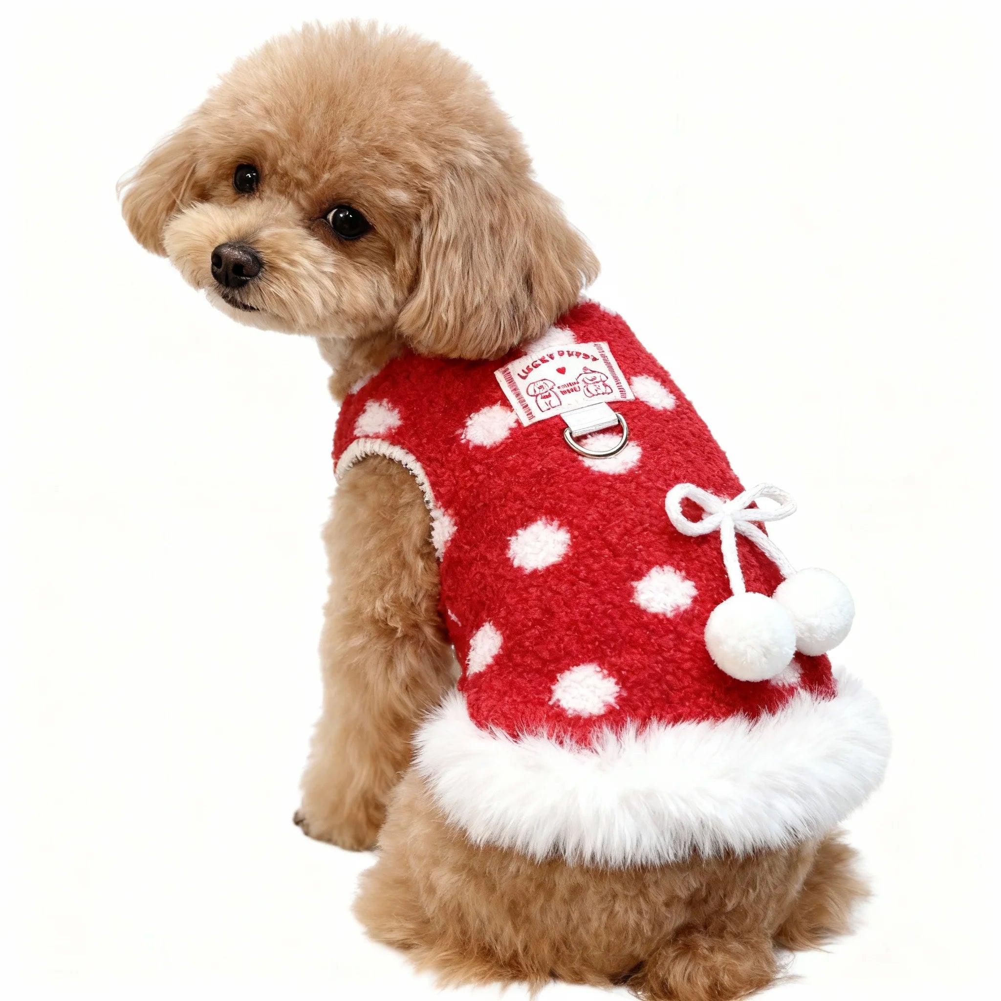Cute Red Cherry Dog Vest, Soft Plush Pet Harness Vest with Leash Ring, Warm Puppy Kitten Clothing for Small Medium Cats Dogs