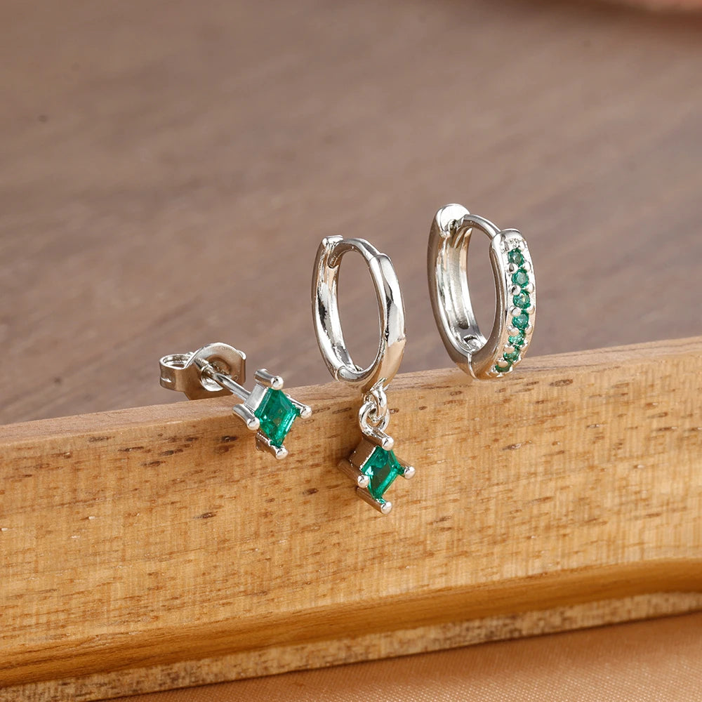 3PCS Fashion Geometric Zircon Small Drop Earrings Set Temperament