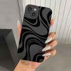 Black Wave Pattern Print Case for iPhone 16 15 14 13 12 Pro Max