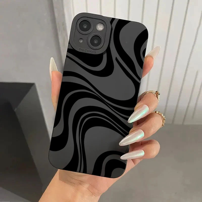 Black Wave Pattern Print Case for iPhone 16 15 14 13 12 Pro Max