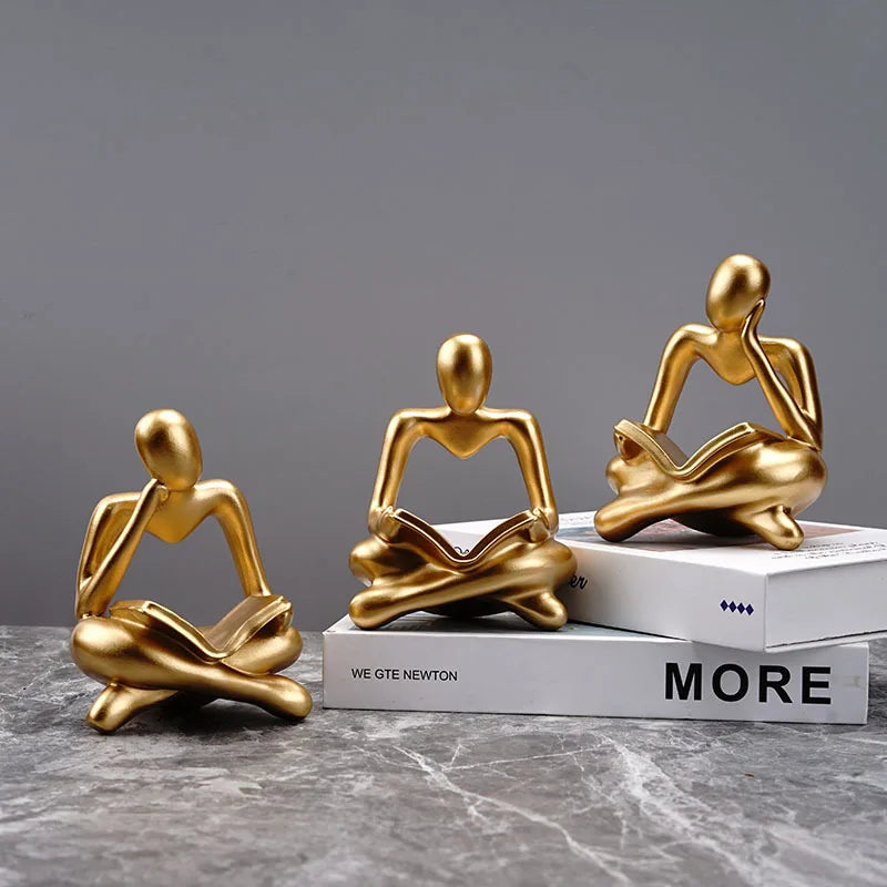 Nordic Abstract Reading Book Statue Resin Figurine Office Desktop Handmade Crafts