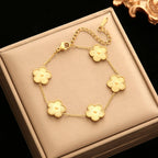 Five Leaf Clover Stainless Steel Bracelet Black Flower Wrist Chain