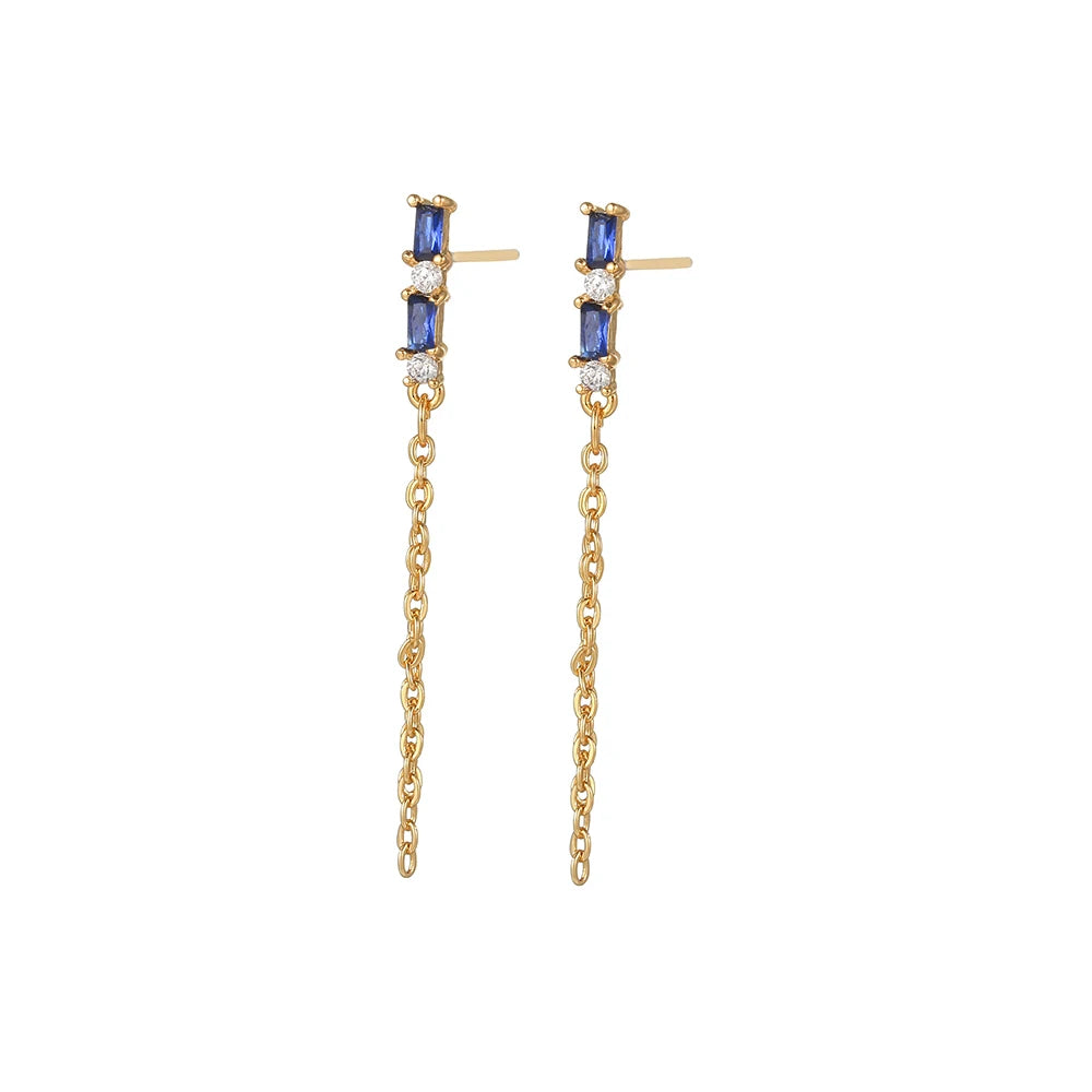 New Stainless Steel Zirconia Chain Hoop Earring Blue Star Moon Square
