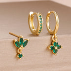 3PCS Fashion Orange Blue Zircon Hanging Earrings Stainless Steel Flower