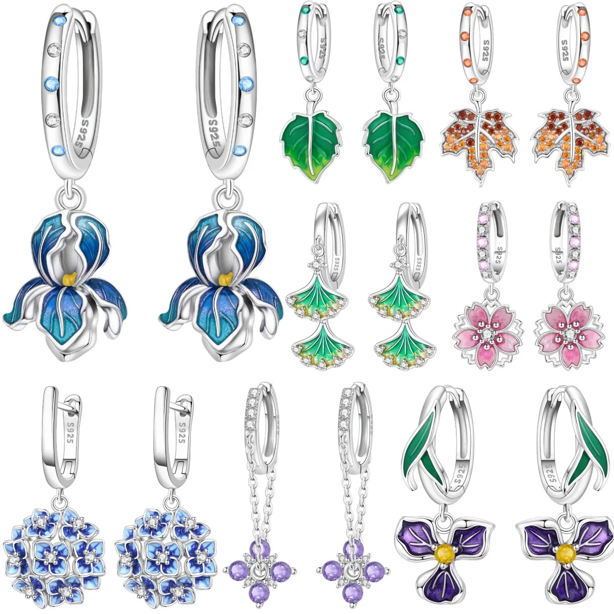 925 Sterling Silver Blue Iris Flower Drop Earrings Anniversary Jewellery Gift