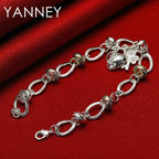 925 Sterling Silver 8-inch Heart Four-Leaf Clover Bracelet Women Party Gift