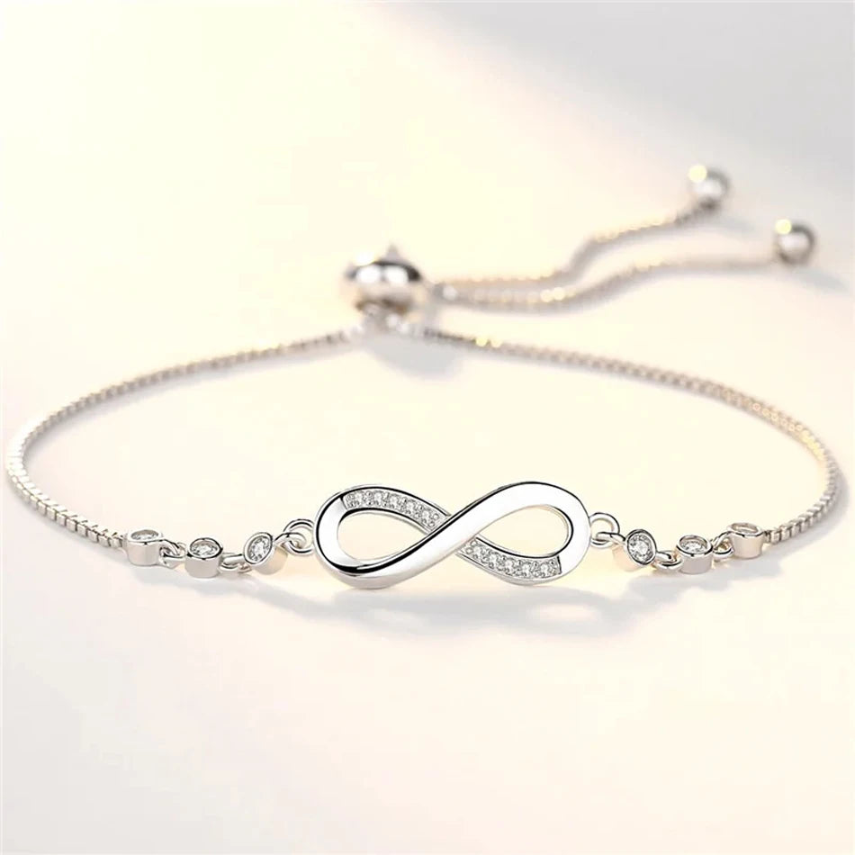 Pretty Crystal Bracelet 925 Sterling Silver Women Valentine's Day Gift