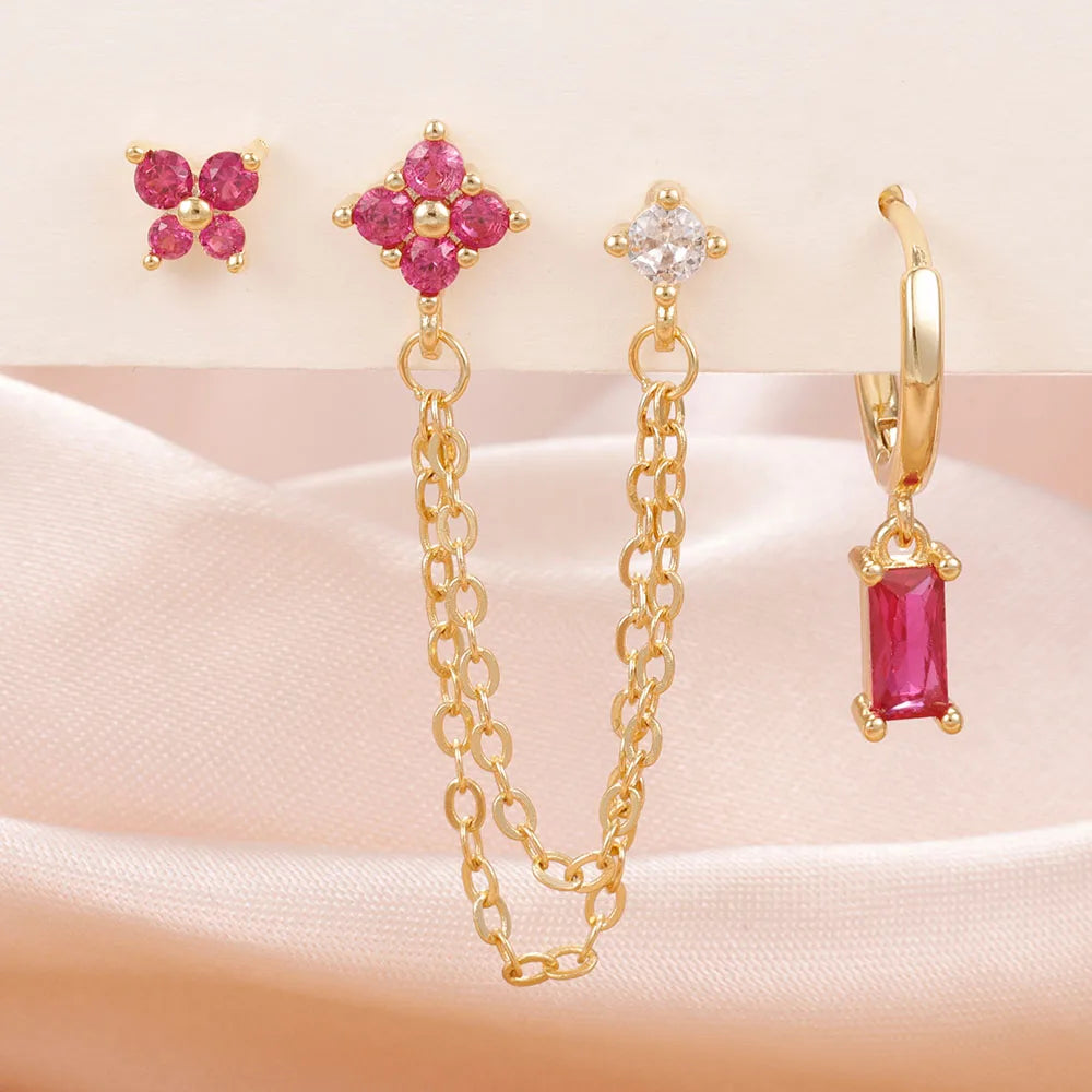 3PCS Exquisite Stainless Steel 12 Constellation Birthstone Earrings Set