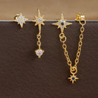 3PCS Gold Colour Star Earrings Set Zircon Pendant Stainless Steel