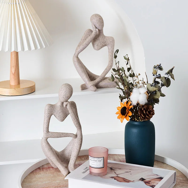 Nordic Abstract Sculpture Thinker Statue Resin Woman Figurine Office Home Decoration