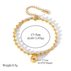 Metal Beads Heart Stainless Steel Bracelet Bangle Gold Colour Gift