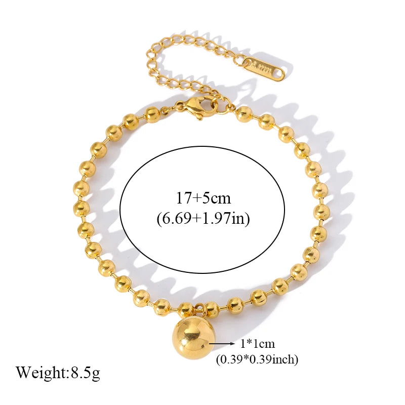 Metal Beads Heart Stainless Steel Bracelet Bangle Gold Colour Gift
