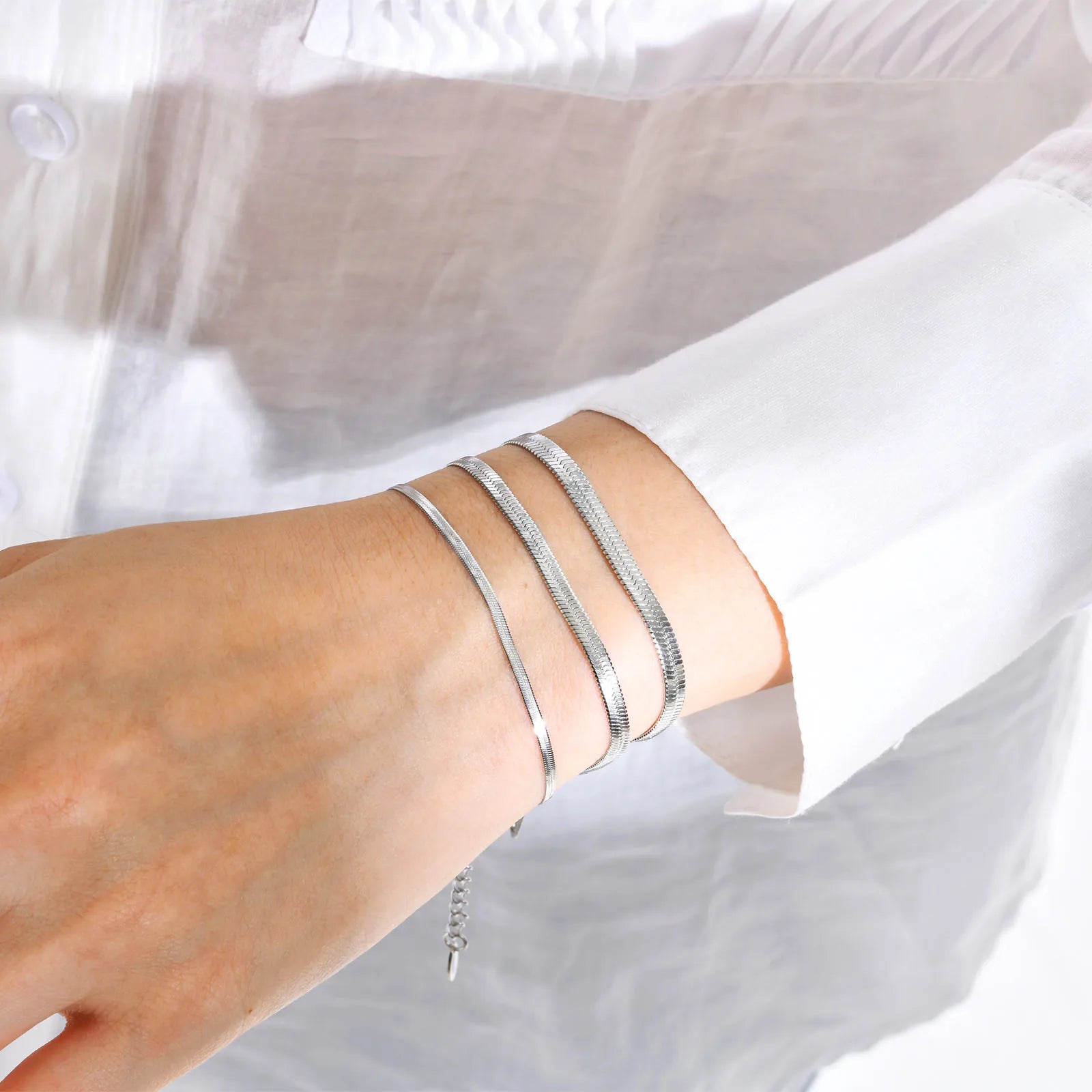 Herringbone Snake Chain Bracelet For Women ,18k Gold Plated Link Adjustable Stainless Steel Width 2/3/4mm