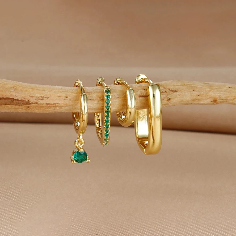 4PCS Luxury Gold Colour U-shaped Earrings Set 18K Gold Plated Huggie