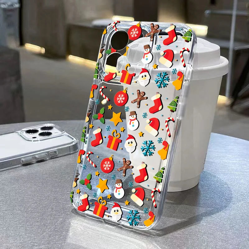 Cartoon Christmas Clear Case for iPhone 17 16 15 14 13 12 11 Pro Max XR SE2