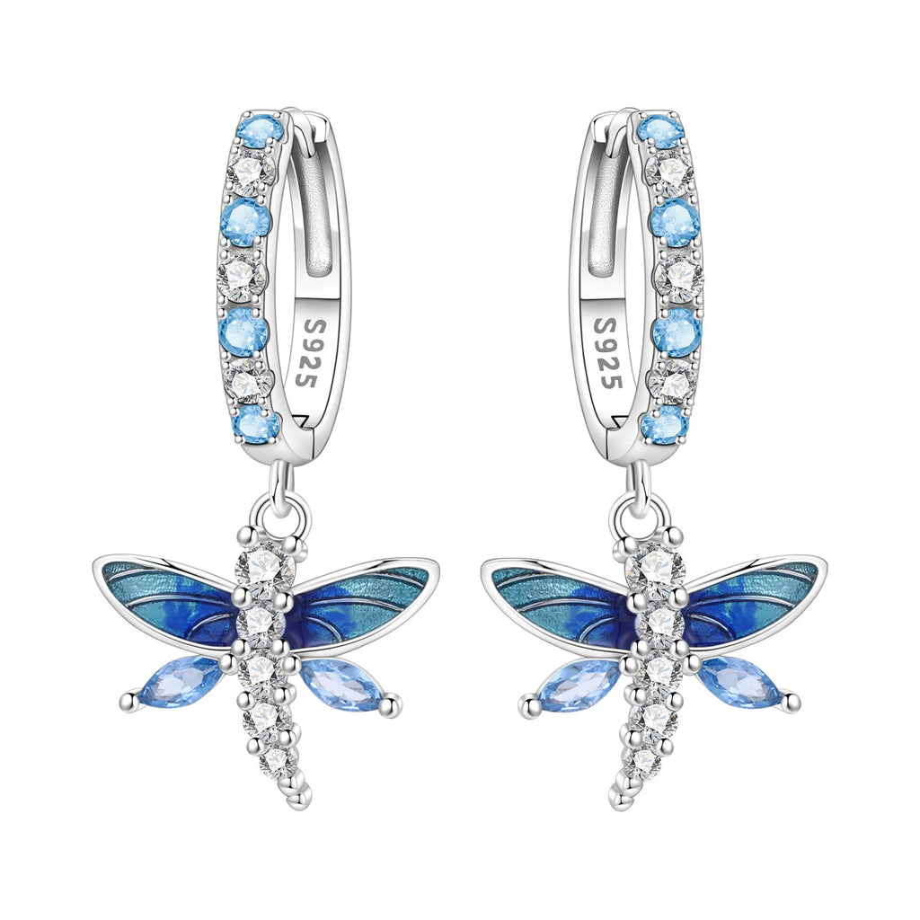 925 Sterling Silver Blue Iris Flower Drop Earrings Anniversary Jewellery Gift