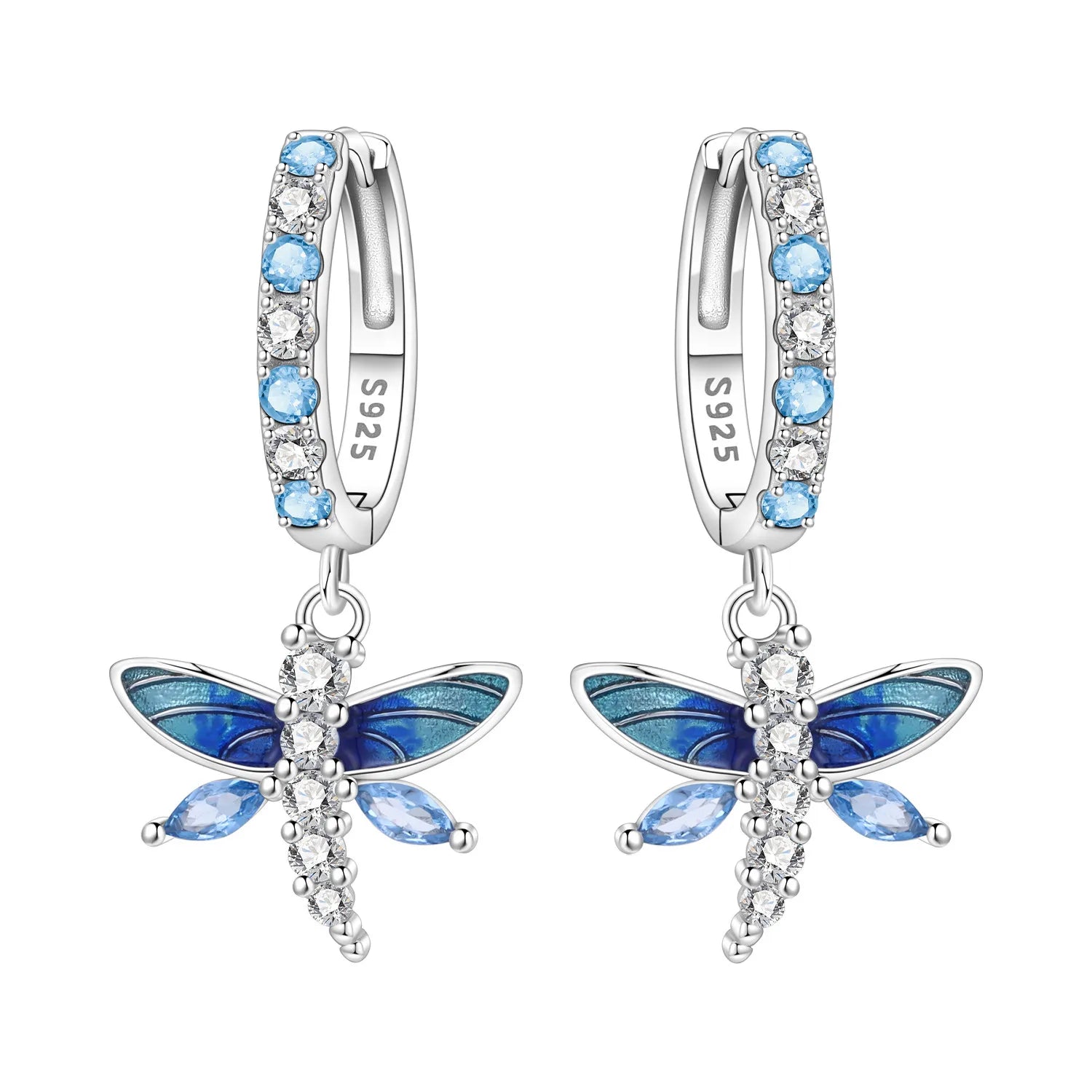 925 Sterling Silver Gradient Dragonfly Insect Drop Earrings Anniversary Gift