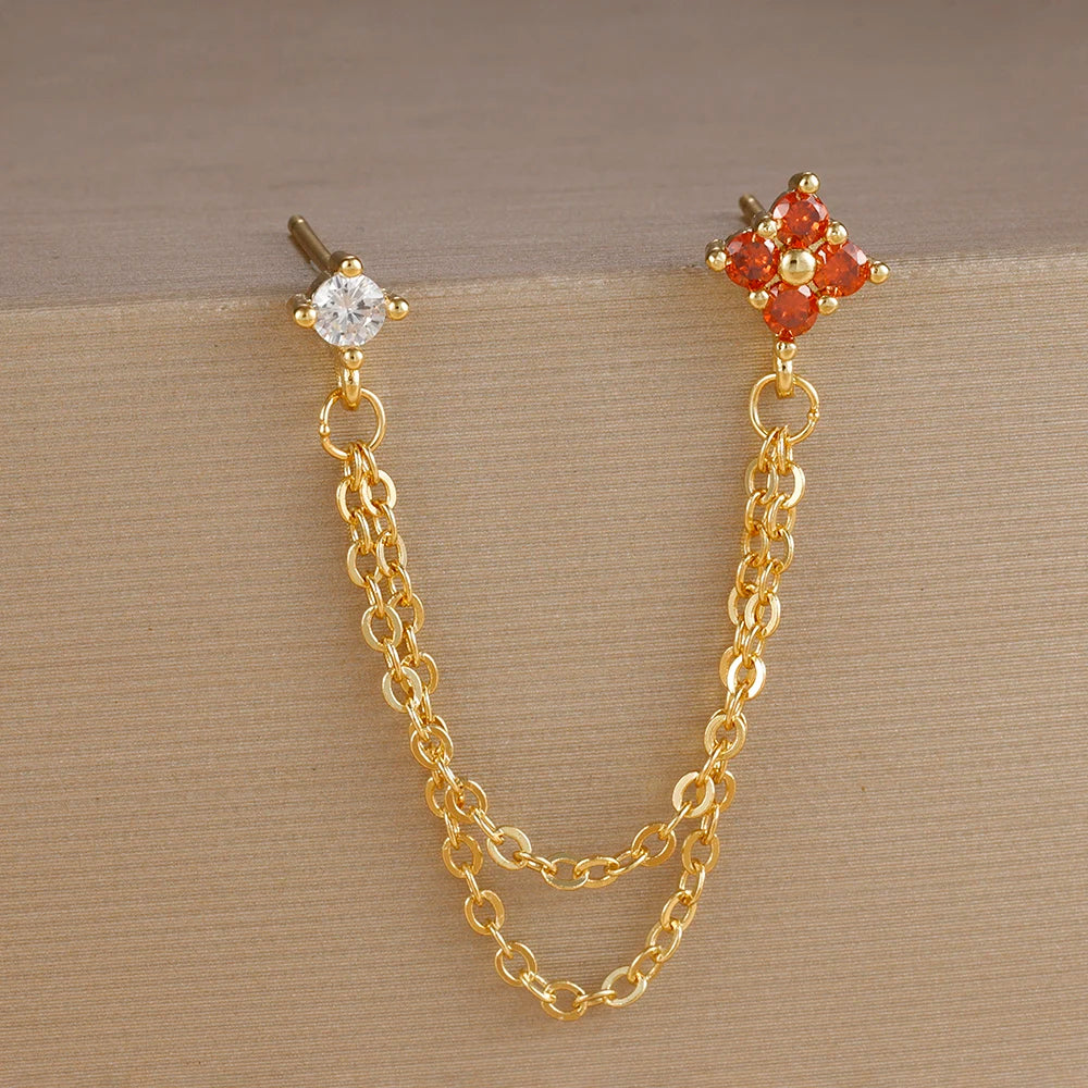 Exquisite Green Zircon Flower Hoop Earrings 18K Gold Plated Steel