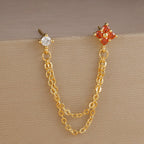 Exquisite Green Zircon Flower Hoop Earrings 18K Gold Plated Steel