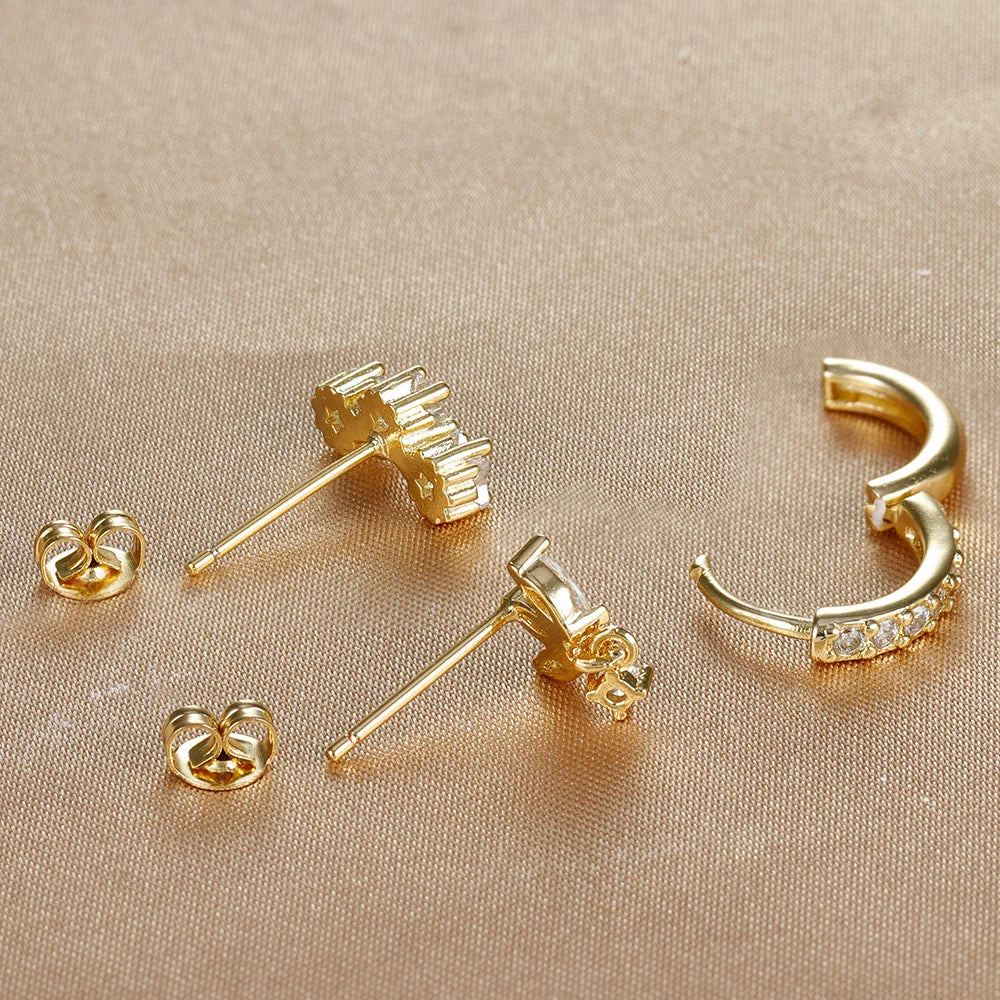 3PCS Stainless Steel Gold Colour Star Hoop Earrings 18K Gold Plated